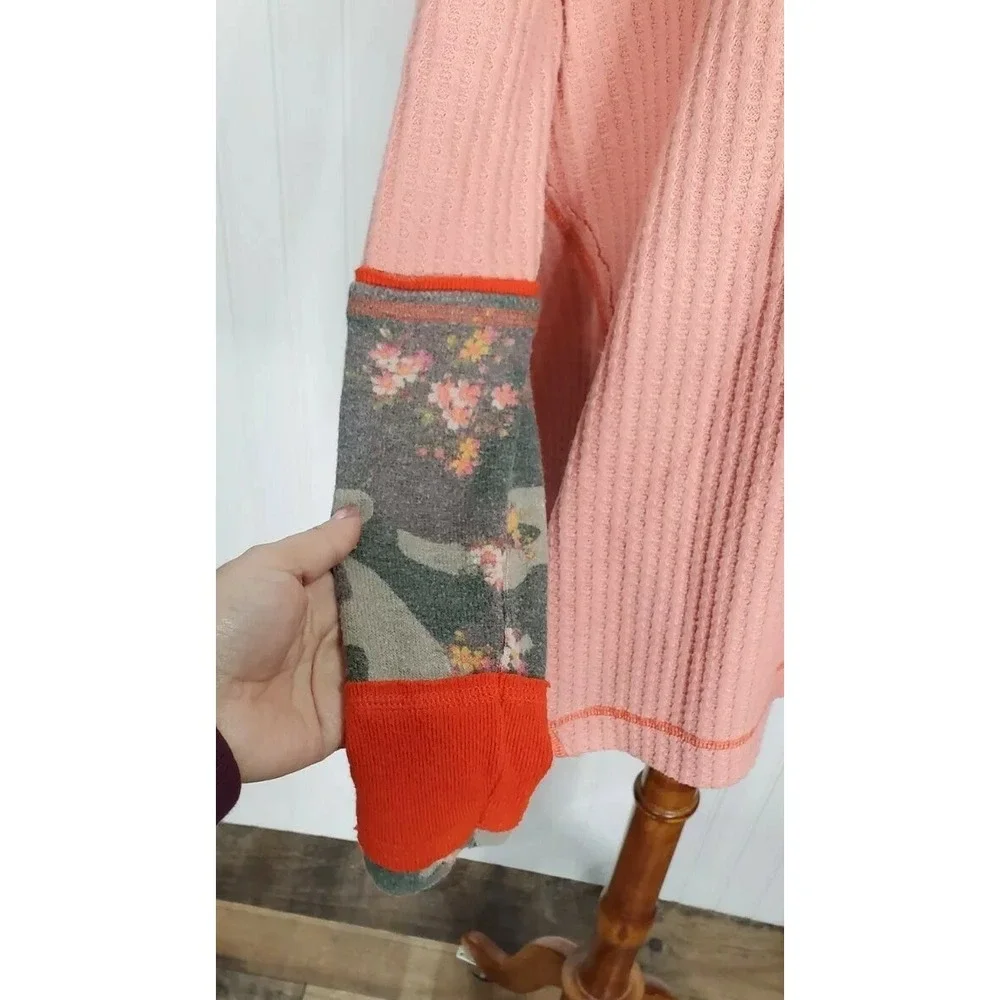 We the Free Camo Cuff Waffle Knit Thermal Oversized Women's Size Small